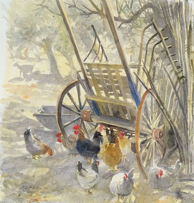 Chickens under Majorcan Cart, 1994 by Tim Scott Bolton